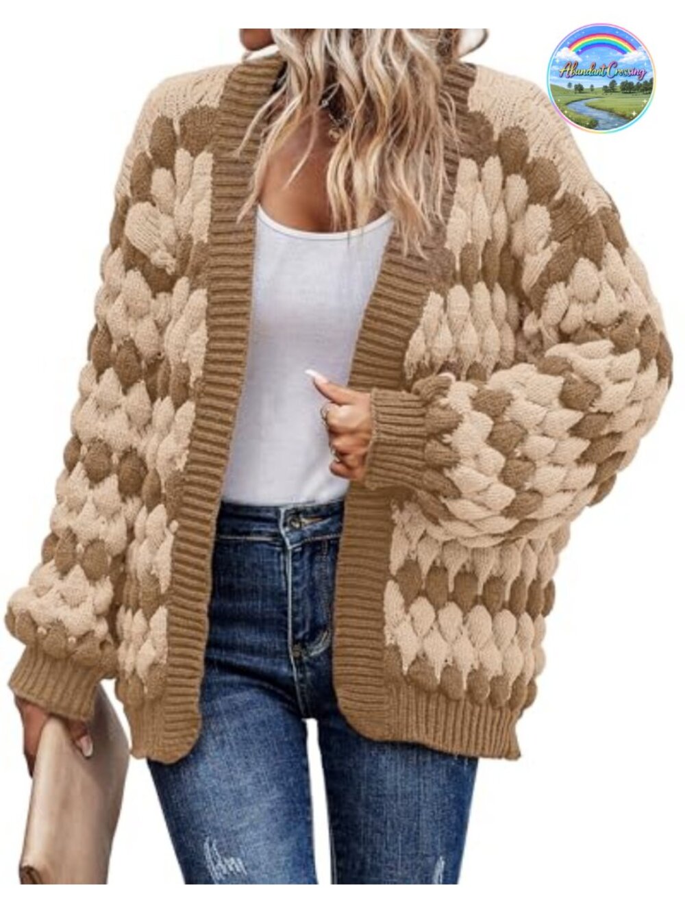 Chunky Cable Knit Cardigan Open Front Lantern Sleeve